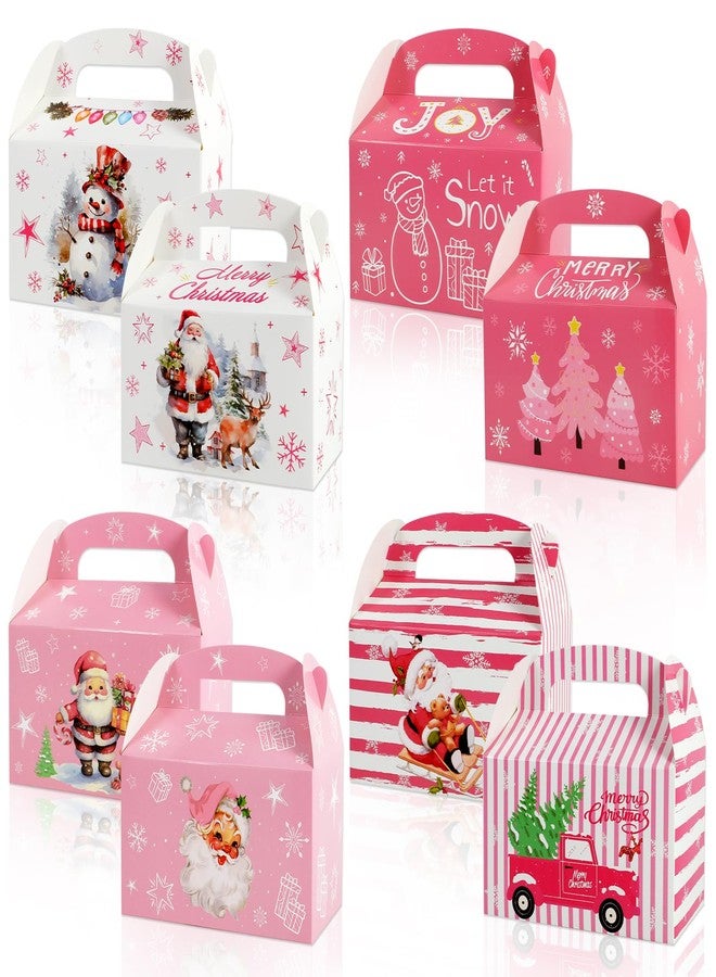 هواف مجموعة علب حلوى عيد الميلاد الوردية من HOWAF، 12 قطعة، علب هدايا سانتا كلوز مع مقبض، علب هدايا عيد الميلاد المجيد لتزيين حفلات عيد الميلاد الشتوية، علب ورقية وردية اللون لعطلات عيد الميلاد. - Image 1